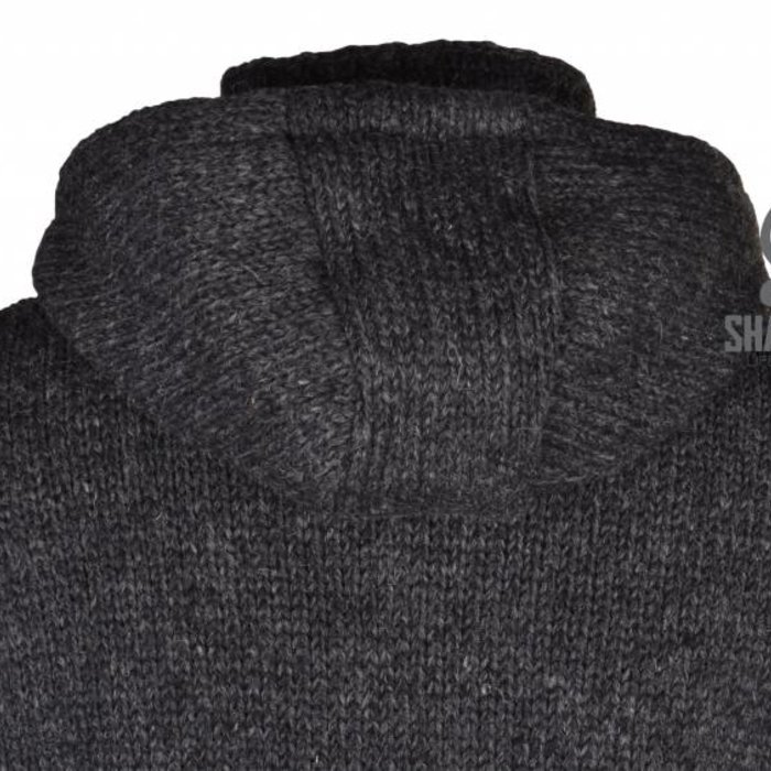 Shakaloha Chaleco de punto de lana Shakaloha Flash Ziphood antracita con forro polar y capucha desmontable - Hombre/Unisex - Hecho a mano en Nepal con lana de oveja