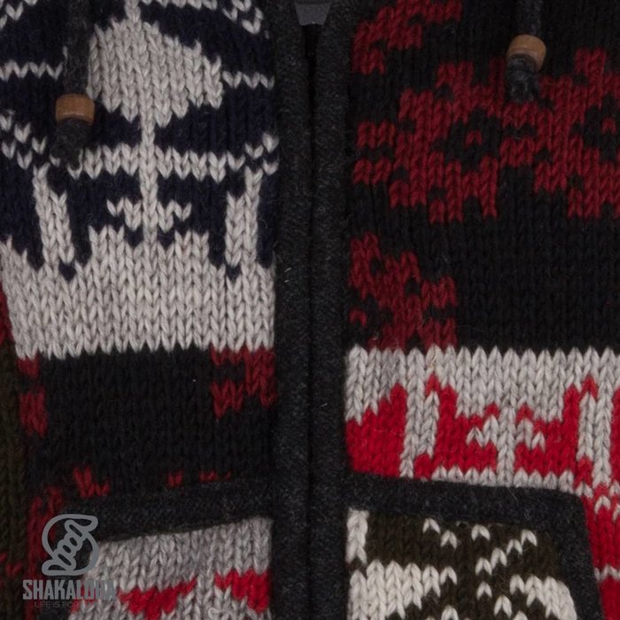 Shakaloha Shakaloha Gebreid Wollen Vest Patch NH Fel meerkleurig met Fleece Voering en Capuchon met Binnenkraag - Dames - Handgemaakt in Nepal van Schapenwol