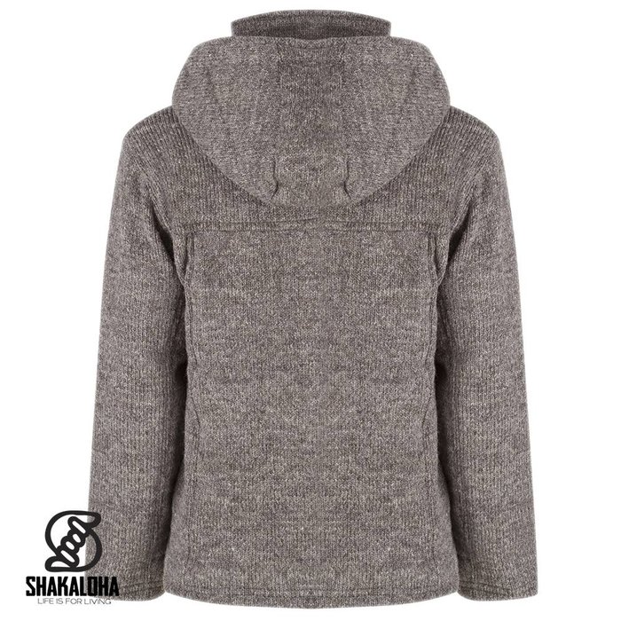 Shakaloha Shakaloha Knitted Wool Cardigan Navigator Light Brown Taupe with Fleece Lining and Detachable Hood - Man/Uni - Handmade in Nepal from Sheep Wool