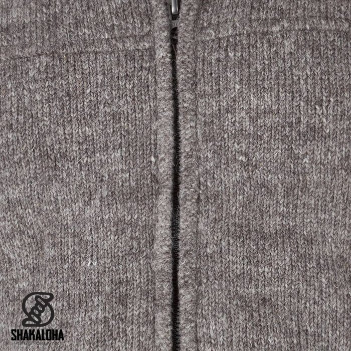 Shakaloha Shakaloha Knitted Wool Cardigan Navigator Light Brown Taupe with Fleece Lining and Detachable Hood - Man/Uni - Handmade in Nepal from Sheep Wool
