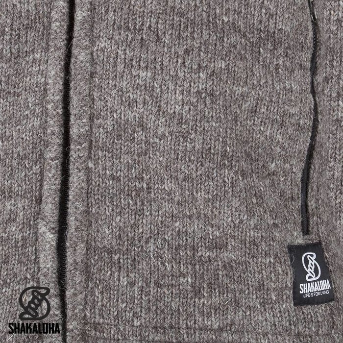 Shakaloha Shakaloha Gebreid Wollen Vest Navigator Licht Bruin Taupe met Fleece Voering en Afneembare Capuchon - Man/Uni - Handgemaakt in Nepal van Schapenwol