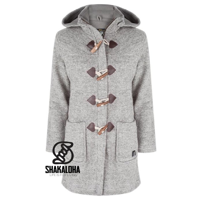 Shakaloha Shakaloha Gebreid Wollen Vest Cody Grijs met Fleece Voering en Afneembare Capuchon - Dames - Handgemaakt in Nepal van Schapenwol