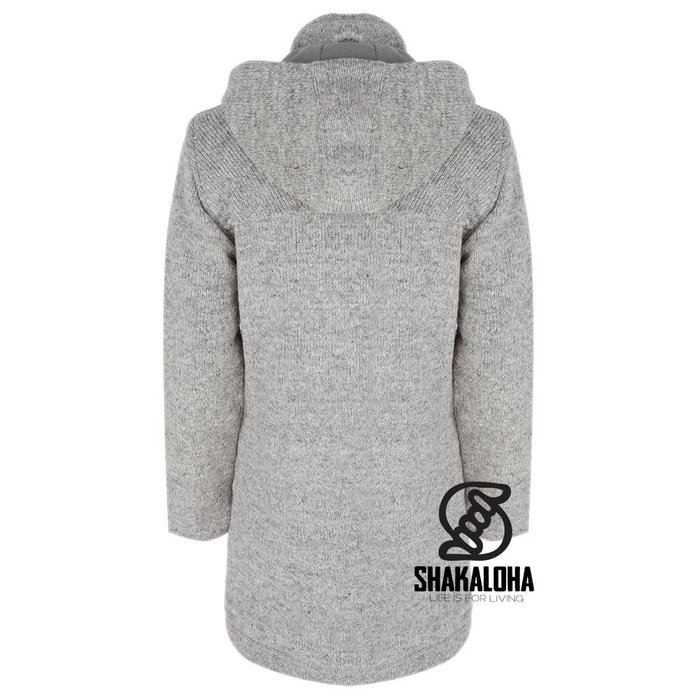 Shakaloha Shakaloha Gebreid Wollen Vest Cody Grijs met Fleece Voering en Afneembare Capuchon - Dames - Handgemaakt in Nepal van Schapenwol