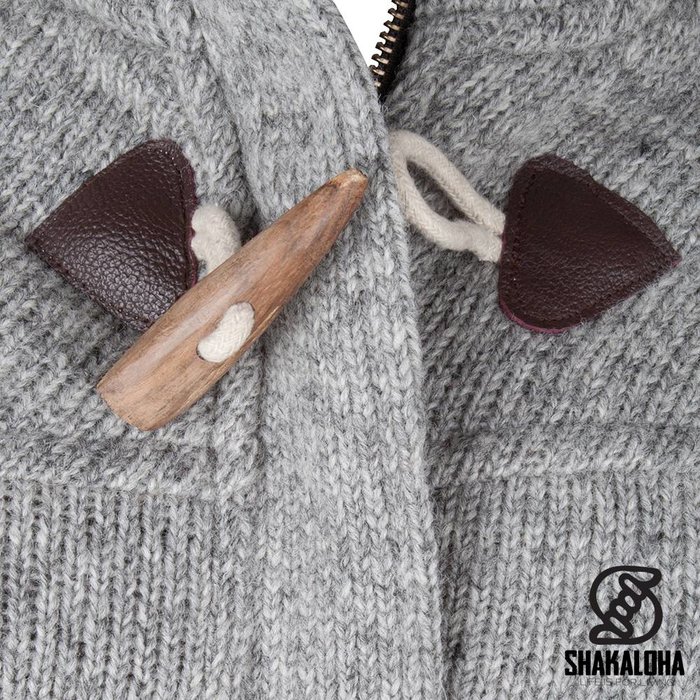 Shakaloha Shakaloha Veste en Laine Tricoté Cody gris avec Doublure en polaire et Capuche détachable - Femmes - Fabriqué à la main au Népal en laine de mouton