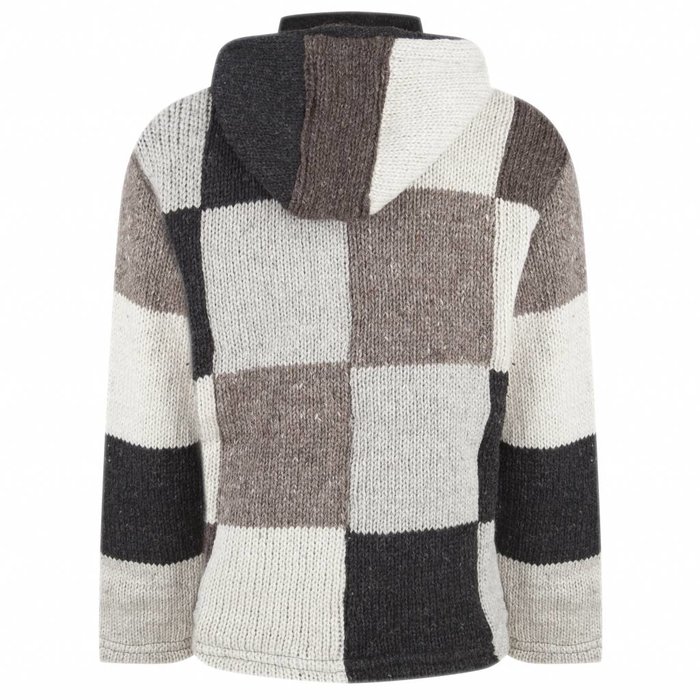 Shakaloha Shakaloha Gebreid Wollen Vest Patch NH Natuurkleuren met Fleece Voering en Capuchon met Binnenkraag - Man/Uni - Handgemaakt in Nepal van Schapenwol