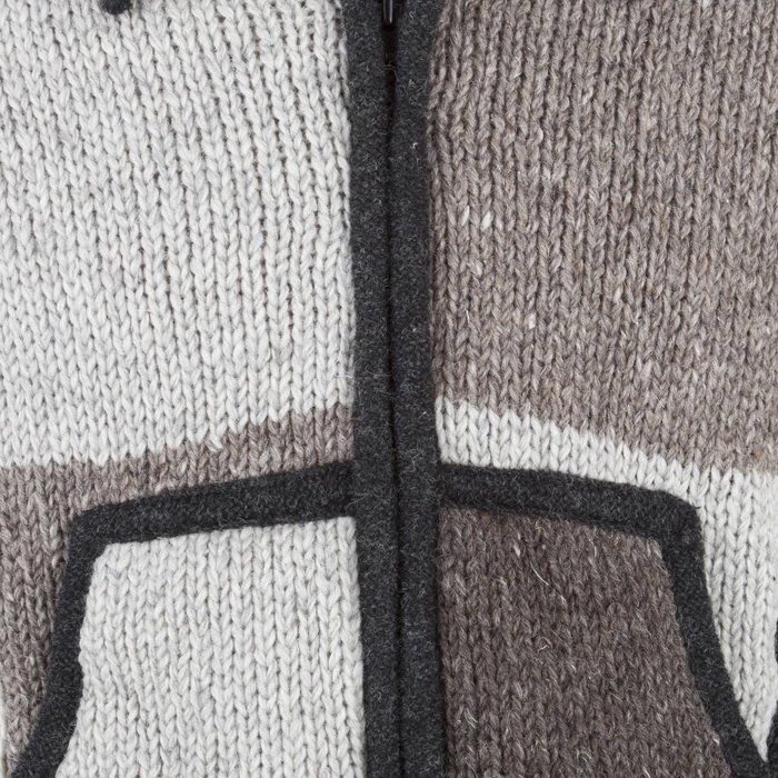 Shakaloha Shakaloha Knitted Woolen Jacket Patch NH Natural colors with Fleece Lining and Hood with inner collar - Men - Unisex - Handmade in Nepal from sheep's wool
