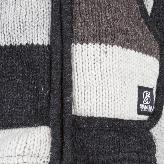 Shakaloha Shakaloha Gebreid Wollen Vest Patch NH Natuurkleuren met Fleece Voering en Capuchon met Binnenkraag - Man/Uni - Handgemaakt in Nepal van Schapenwol