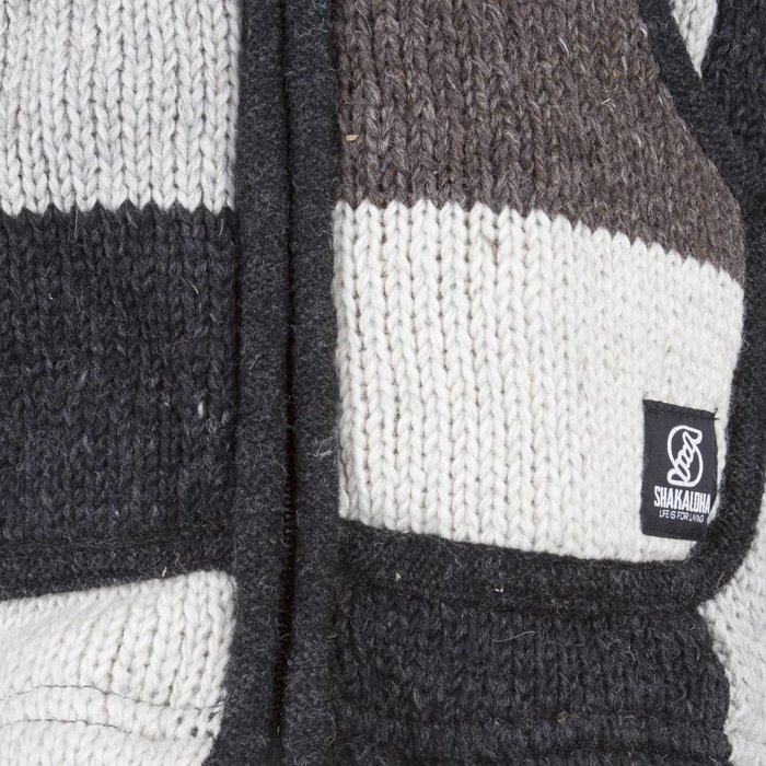 Shakaloha Shakaloha Gebreid Wollen Vest Patch NH Natuurkleuren met Fleece Voering en Capuchon met Binnenkraag - Man/Uni - Handgemaakt in Nepal van Schapenwol