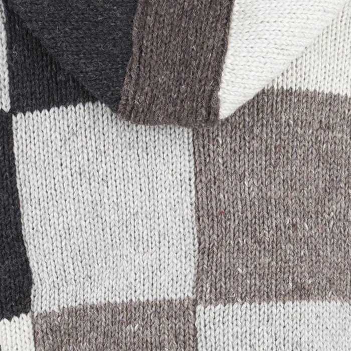Shakaloha Shakaloha Gebreid Wollen Vest Patch NH Natuurkleuren met Fleece Voering en Capuchon met Binnenkraag - Man/Uni - Handgemaakt in Nepal van Schapenwol