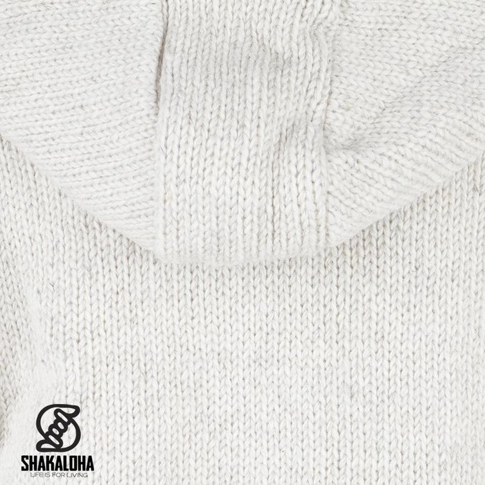 Shakaloha Chaleco de punto de lana Shakaloha con capucha extraíble y cremallera en beige y crema, forro polar - Hombre/Unisex - Hecho a mano en Nepal con lana de oveja