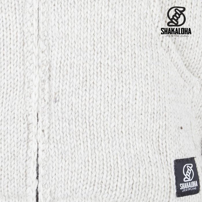 Shakaloha Chaleco de punto de lana Shakaloha con capucha extraíble y cremallera en beige y crema, forro polar - Hombre/Unisex - Hecho a mano en Nepal con lana de oveja