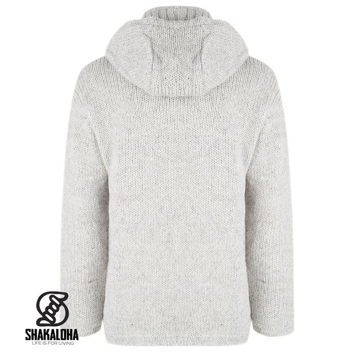 Shakaloha Shakaloha Veste en Laine Tricoté Flash Ziphood gris avec Doublure en polaire et Capuche détachable - Hommes - Uni - Fabriqué à la main au Népal en laine de mouton