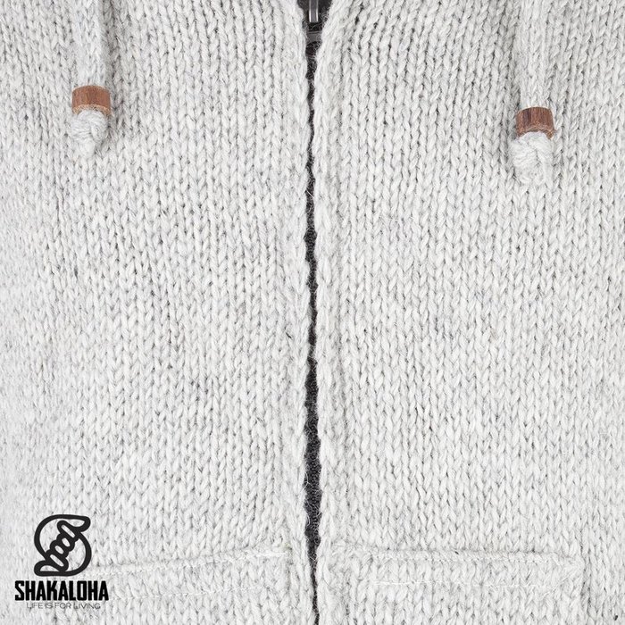 Shakaloha Chaleco de punto de lana Shakaloha Flash Ziphood gris con forro polar y capucha desmontable - Hombre/Unisex - Hecho a mano en Nepal con lana de oveja