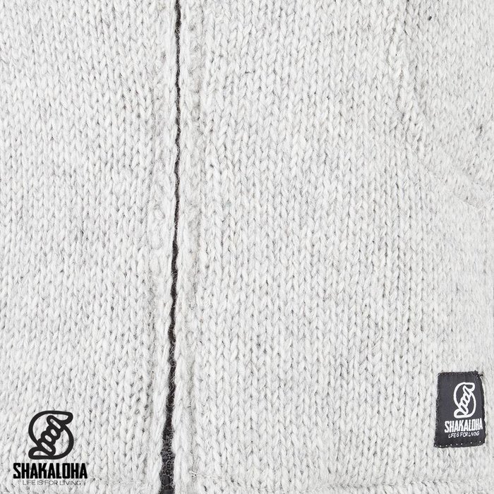 Shakaloha Chaleco de punto de lana Shakaloha Flash Ziphood gris con forro polar y capucha desmontable - Hombre/Unisex - Hecho a mano en Nepal con lana de oveja