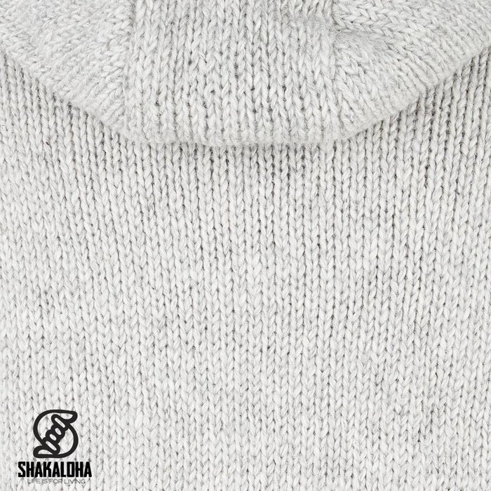 Shakaloha Shakaloha Knitted Woolen Jacket Flash Ziphood Gray with Fleece Lining and Detachable Hood - Men - Unisex - Handmade in Nepal from sheep's wool