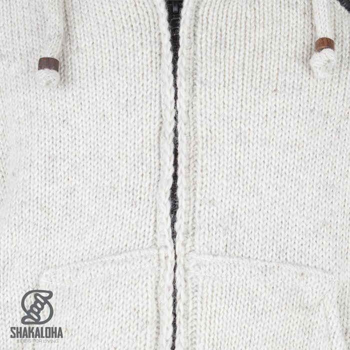 Shakaloha Cárdigan de punto Shakaloha de lana con capucha y cremallera en beige y crema, forro polar y capucha desmontable - Hombre/Unisex - Hecho a mano en Nepal con lana de oveja