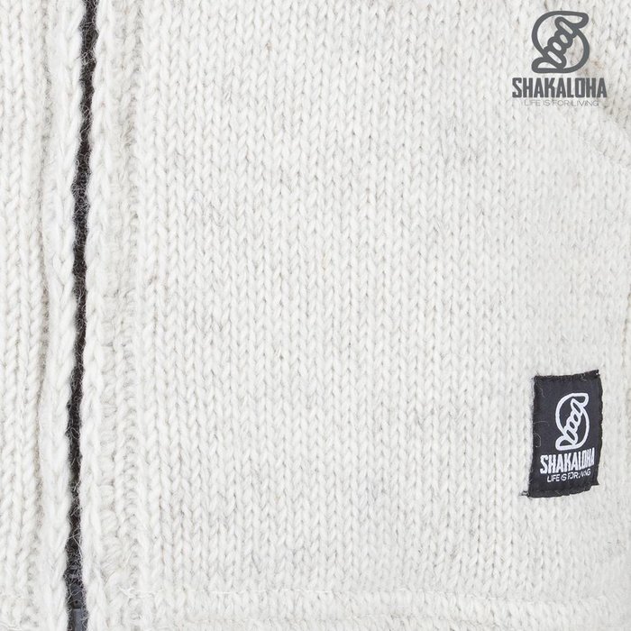 Shakaloha Shakaloha Knitted Woolen Jacket Crush Ziphood Beige Cream with Fleece Lining and Detachable Hood - Men - Unisex - Handmade in Nepal from sheep's wool