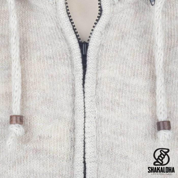 Shakaloha Shakaloha Gebreid Wollen Vest Finn Beige Crème met Fleece Voering en Afneembare Capuchon - Man/Uni - Handgemaakt in Nepal van Schapenwol