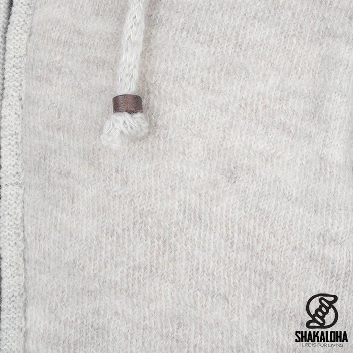 Shakaloha Chaleco de punto de lana Shakaloha Finn beige crema con forro polar y capucha desmontable - Hombre/Unisex - Hecho a mano en Nepal con lana de oveja