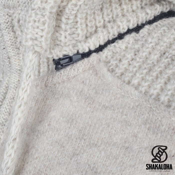 Shakaloha Chaleco de punto de lana Shakaloha Finn beige crema con forro polar y capucha desmontable - Hombre/Unisex - Hecho a mano en Nepal con lana de oveja