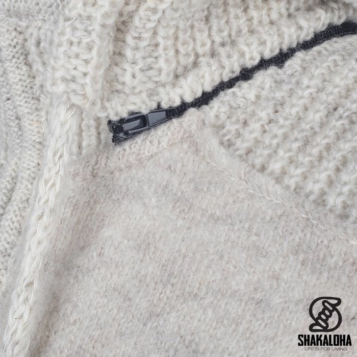 Shakaloha Shakaloha Veste en Laine Tricoté Finn Crème beige avec Doublure en polaire et Capuche détachable - Hommes - Uni - Fabriqué à la main au Népal en laine de mouton