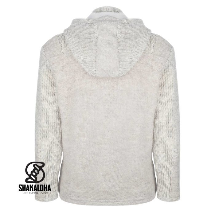 Shakaloha Shakaloha Gebreid Wollen Vest Finn Beige Crème met Fleece Voering en Afneembare Capuchon - Man/Uni - Handgemaakt in Nepal van Schapenwol
