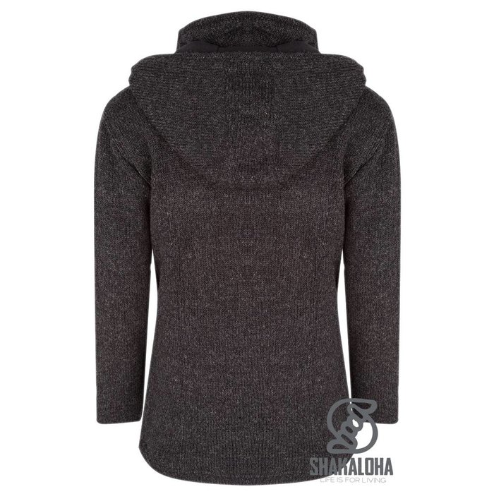 Shakaloha Shakaloha Knitted Woolen Jacket Baltonic Anthracite with Fleece Lining and Detachable Hood - Woman - Handmade in Nepal from sheep's wool