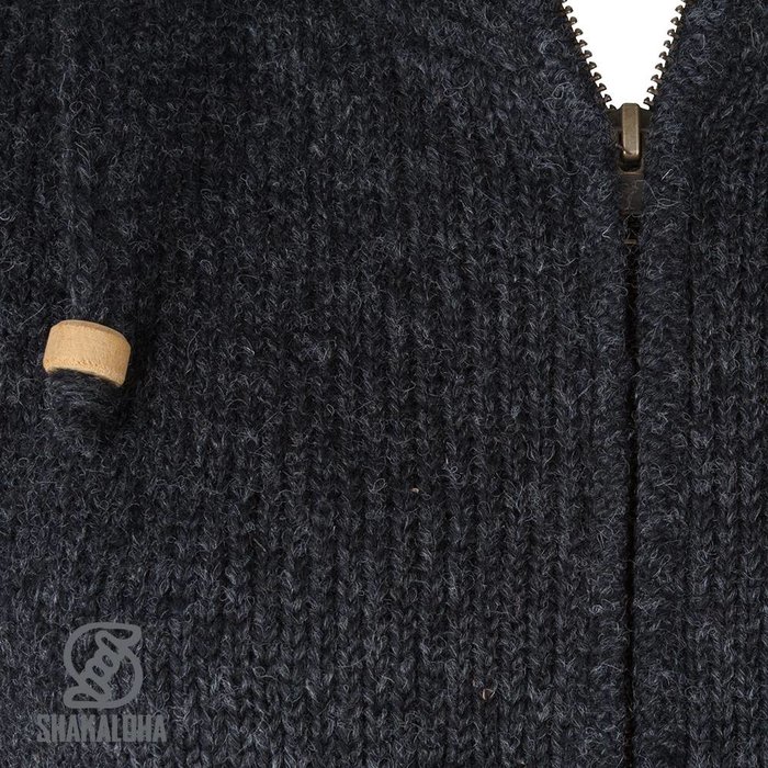 Shakaloha Shakaloha Veste en Laine Tricoté Baltonic Anthracite avec Doublure en polaire et Capuche détachable - Femmes - Fabriqué à la main au Népal en laine de mouton