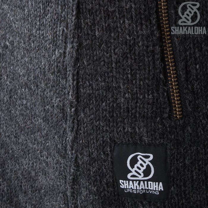 Shakaloha Shakaloha Gestrickte Wollweste Baltonic Anthrazit mit Fleecefutter und abnehmbarer Kapuze – Damen – Handgefertigt in Nepal aus Schafwolle