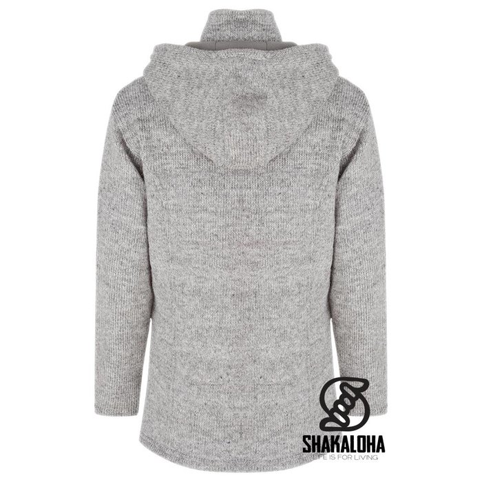 Shakaloha Shakaloha Knitted Woolen Jacket Baltonic Gray with Fleece Lining and Detachable Hood - Woman - Handmade in Nepal from sheep's wool