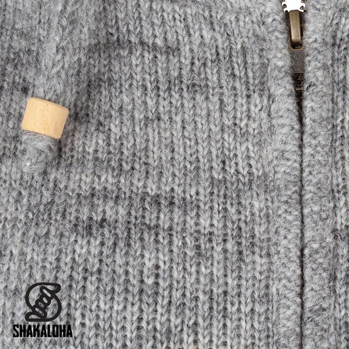 Shakaloha Shakaloha Veste en Laine Tricoté Baltonic gris avec Doublure en polaire et Capuche détachable - Femmes - Fabriqué à la main au Népal en laine de mouton