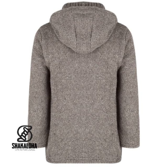 Shakaloha Shakaloha Veste en Laine Tricoté Flash Ziphood Taupe marron clair avec Doublure en polaire et Capuche détachable - Hommes - Uni - Fabriqué à la main au Népal en laine de mouton