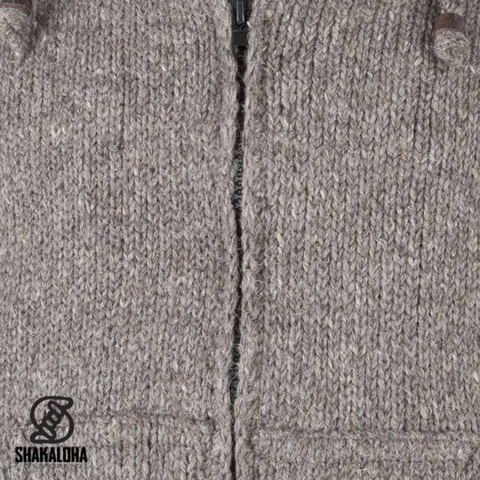Shakaloha Shakaloha Knitted Woolen Jacket Flash Ziphood Light Brown Taupe with Fleece Lining and Detachable Hood - Men - Unisex - Handmade in Nepal from sheep's wool