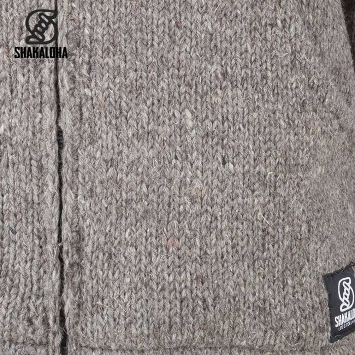 Shakaloha Shakaloha Strick-Wollweste Flash Ziphood Hellbraun Taupe mit Fleecefutter und abnehmbarer Kapuze – Herren/Uni – Handgefertigt in Nepal aus Schafwolle