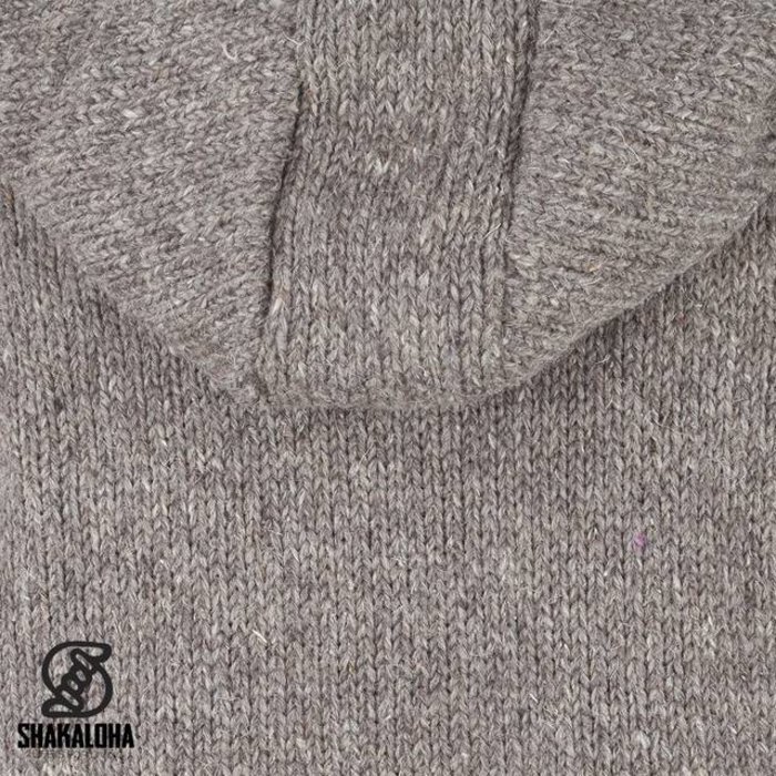 Shakaloha Shakaloha Knitted Woolen Jacket Flash Ziphood Light Brown Taupe with Fleece Lining and Detachable Hood - Men - Unisex - Handmade in Nepal from sheep's wool