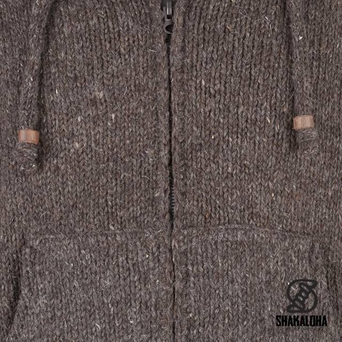 Shakaloha Shakaloha Strick-Wollweste Flash Ziphood Dunkelbraun mit Fleecefutter und abnehmbarer Kapuze – Herren/Uni – Handgefertigt in Nepal aus Schafwolle