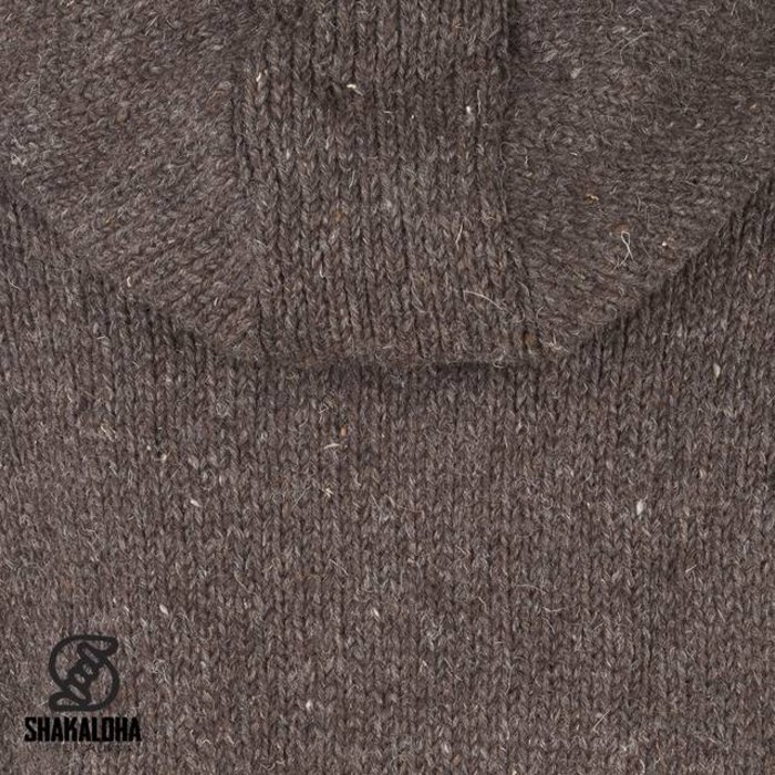 Shakaloha Shakaloha Strick-Wollweste Flash Ziphood Dunkelbraun mit Fleecefutter und abnehmbarer Kapuze – Herren/Uni – Handgefertigt in Nepal aus Schafwolle