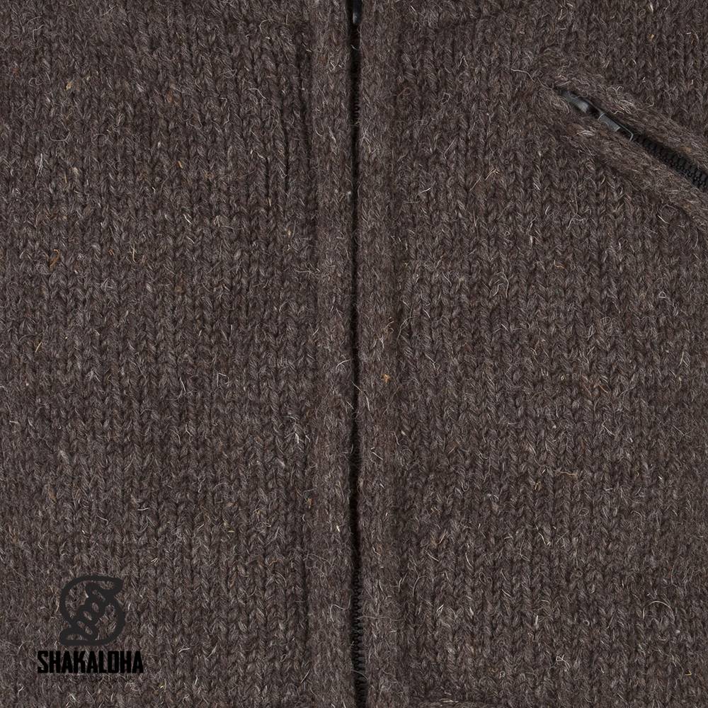 Shakaloha Shakaloha Knitted Woolen Jacket Parsa Classic Dark brown with Fleece Lining and High Collar - Men - Unisex - Handmade in Nepal from sheep's wool