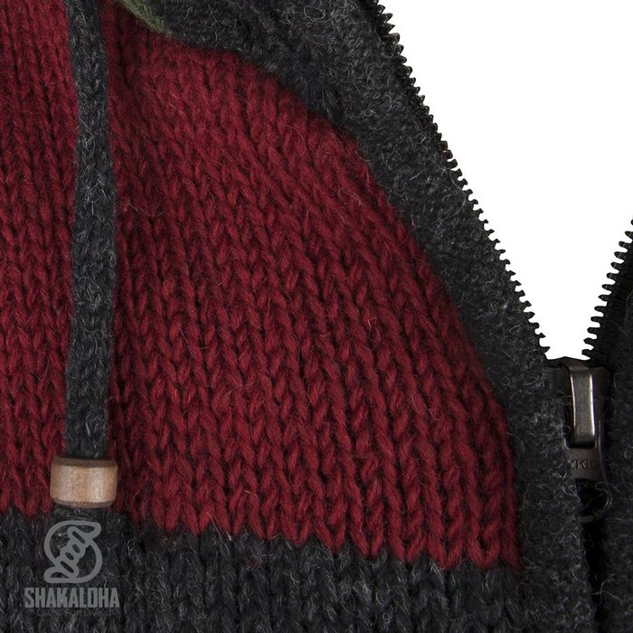 Shakaloha Shakaloha Knitted Woolen Jacket Patch NH Multi-colored with Fleece Lining and Hood with inner collar - Men - Unisex - Handmade in Nepal from sheep's wool