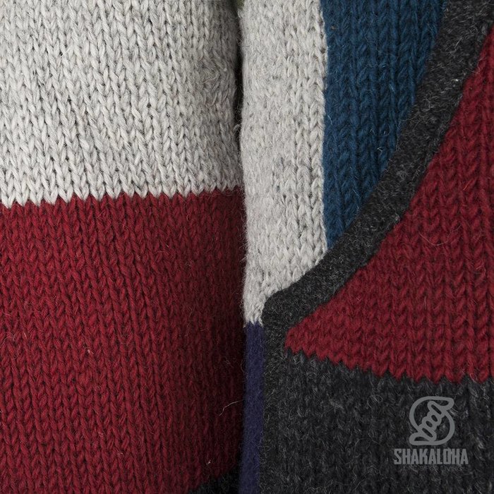 Shakaloha Shakaloha Gestrickte Wollweste Patch NH Mehrfarbiges Fell mit Fleecefutter und Kapuze mit Innenkragen – Herren/Uni – Handgefertigt in Nepal aus Schafwolle