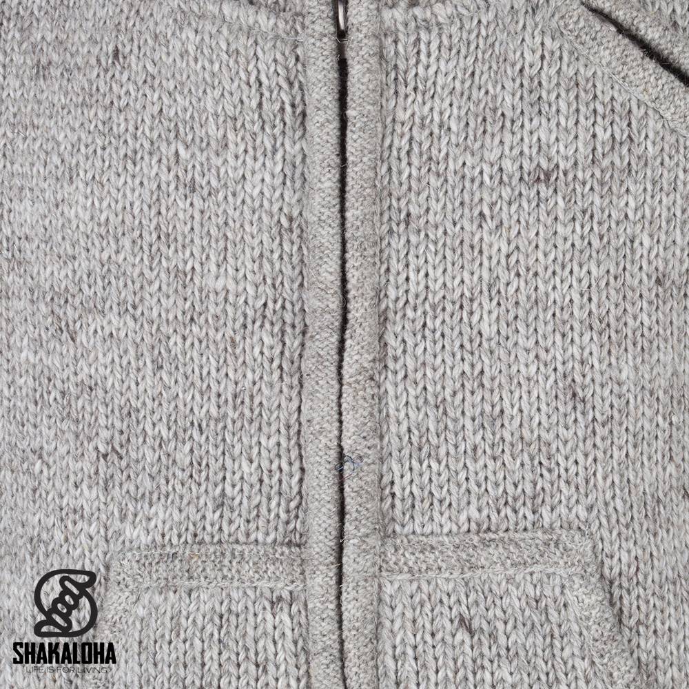 Shakaloha Shakaloha Knitted Woolen Jacket New Parsa Gray with Fleece Lining and High Collar - Men - Unisex - Handmade in Nepal from sheep's wool