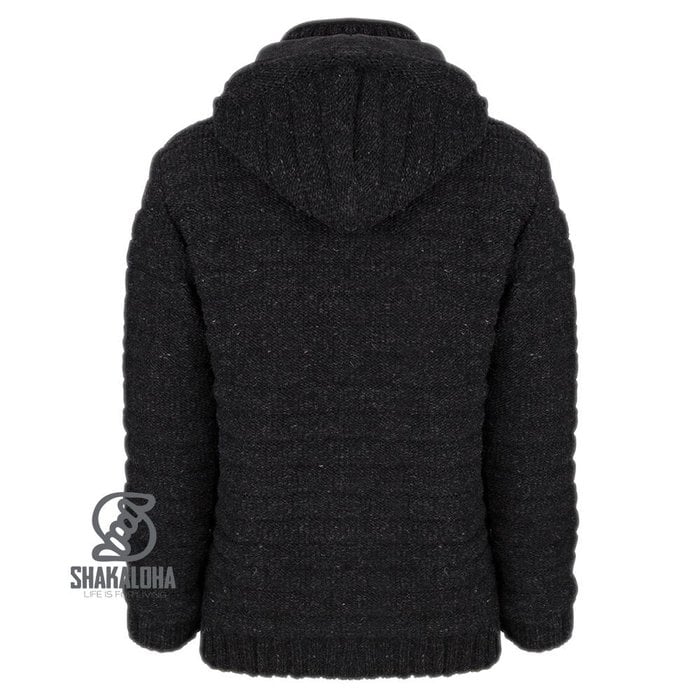 Shakaloha Shakaloha Strick-Wollweste Chuck Ziphood Anthrazit mit Fleecefutter und abnehmbarer Kapuze – Herren/Uni – Handgefertigt in Nepal aus Schafwolle
