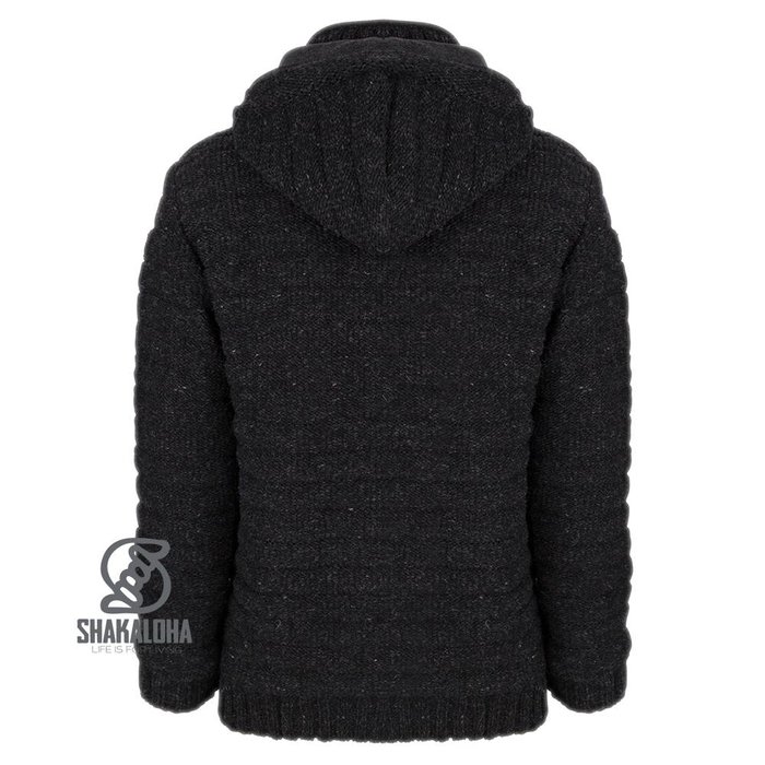 Shakaloha Shakaloha Veste en Laine Tricoté Chuck Ziphood Anthracite avec Doublure en polaire et Capuche détachable - Hommes - Uni - Fabriqué à la main au Népal en laine de mouton