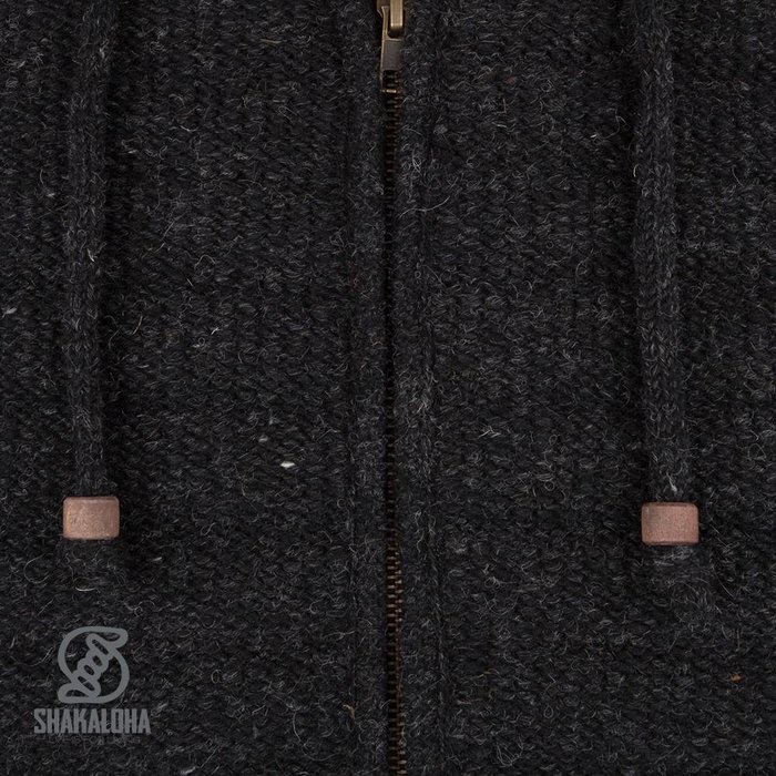 Shakaloha Shakaloha Gebreid Wollen Vest Chuck Ziphood Antraciet met Fleece Voering en Afneembare Capuchon - Man/Uni - Handgemaakt in Nepal van Schapenwol