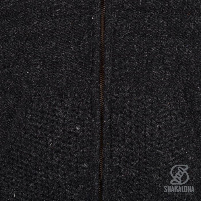 Shakaloha Shakaloha Veste en Laine Tricoté Chuck Ziphood Anthracite avec Doublure en polaire et Capuche détachable - Hommes - Uni - Fabriqué à la main au Népal en laine de mouton