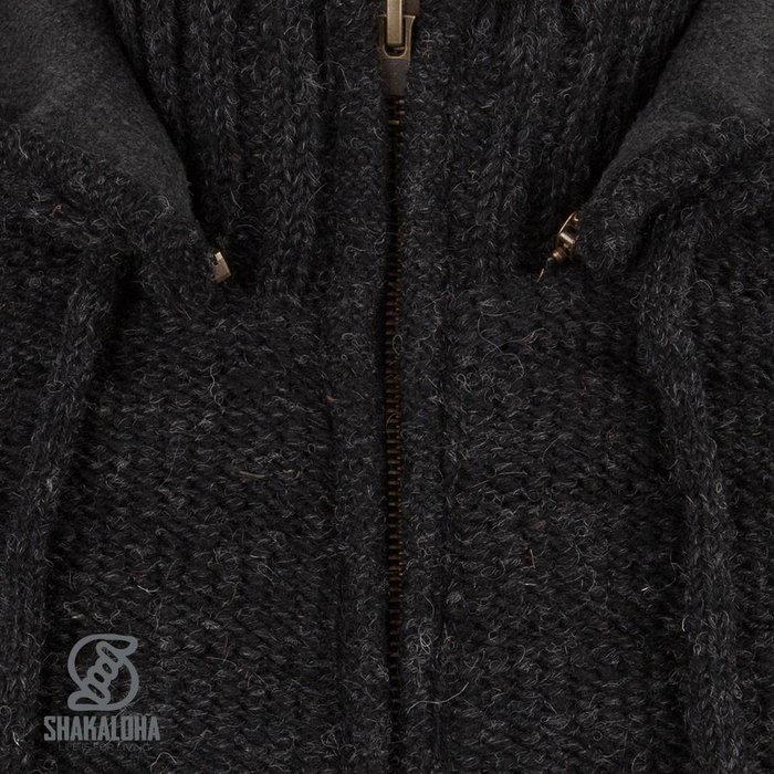 Shakaloha Shakaloha Gebreid Wollen Vest Chuck Ziphood Antraciet met Fleece Voering en Afneembare Capuchon - Man/Uni - Handgemaakt in Nepal van Schapenwol