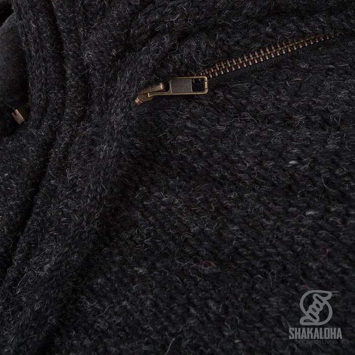 Shakaloha Shakaloha Strick-Wollweste Chuck Ziphood Anthrazit mit Fleecefutter und abnehmbarer Kapuze – Herren/Uni – Handgefertigt in Nepal aus Schafwolle