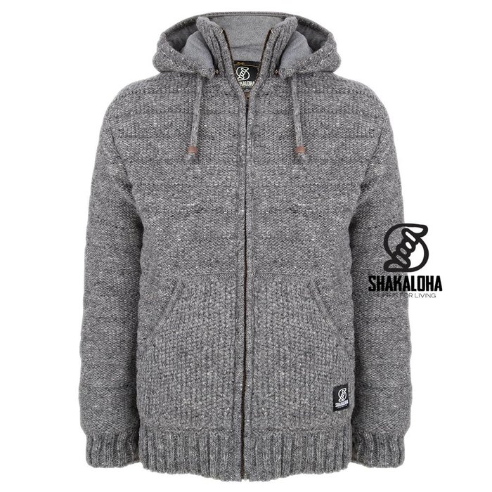 Shakaloha Shakaloha Knitted Wool Vest Chuck Ziphood Grey with Fleece Lining and Detachable Hood - Men/Uni - Handmade in Nepal from Sheep Wool
