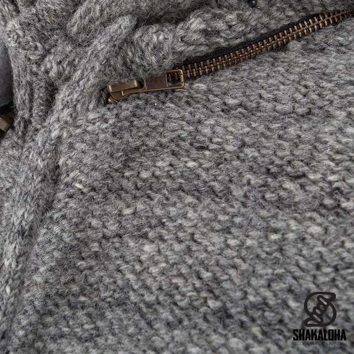 Shakaloha Gilet tricoté en laine Shakaloha Chuck Ziphood gris avec doublure polaire et capuche amovible - Homme/Uni - Fabriqué au Népal en laine de mouton
