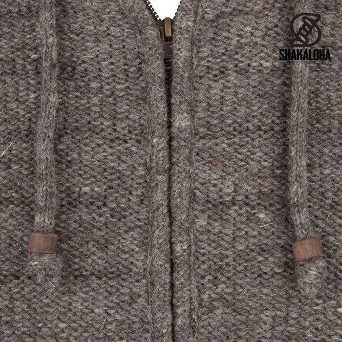 Shakaloha Shakaloha Gebreid Wollen Vest Chuck Ziphood Licht Bruin Taupe met Fleece Voering en Afneembare Capuchon - Man/Uni - Handgemaakt in Nepal van Schapenwol
